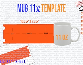 Mug 11oz Template, 11 oz Mug Template for Sublimation Full Wrap, Handle Cutouts, Mug 11 oz Svg, Cricut and Silhouette, Pdf Eps Dxf Docx