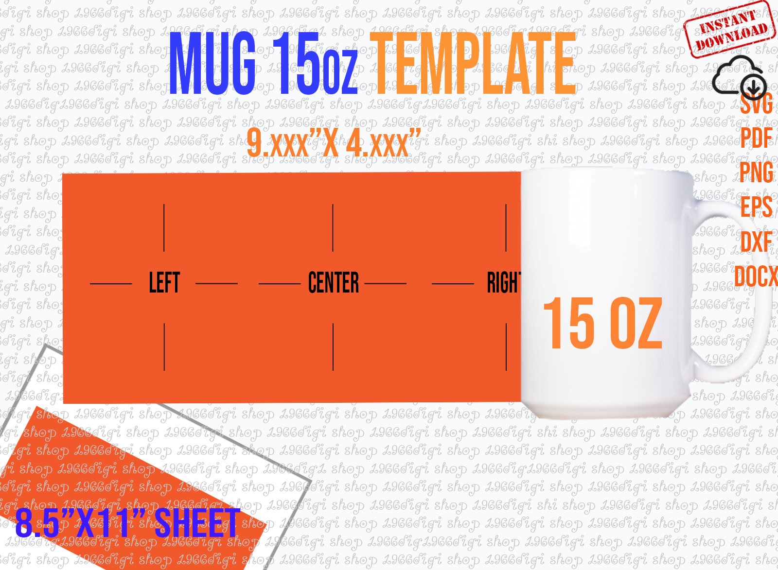 Cricut Mug Press Template 12oz and 15oz Mug Sizes