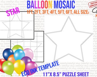 Star Mosaic, Star Svg, Mosaic Balloon Frame Template 1 ft, 2 ft, 3 ft, 4 ft, 5 ft, 6 ft, Balloon Star, Mosaic Balloons, Star Mosaic, Pdf