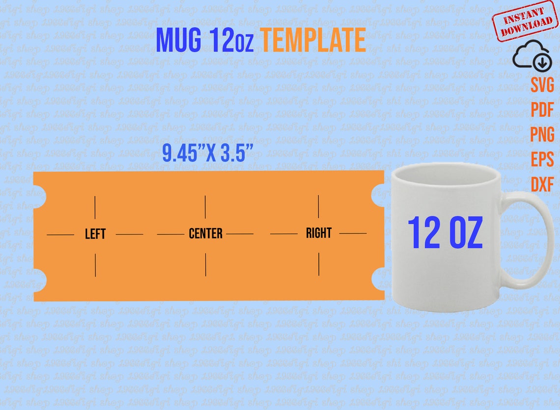Mug 12oz Template Design 12 Ounce Sublimation Full Wrap Etsy