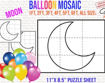 Moon Mosaic, Moon Svg, Mosaic Balloon Frame Template 1 ft, 2 ft, 3 ft, 4 ft, 5 ft, 6 ft, Balloon Moon, Mosaic Balloons, Moon Mosaic, Pdf