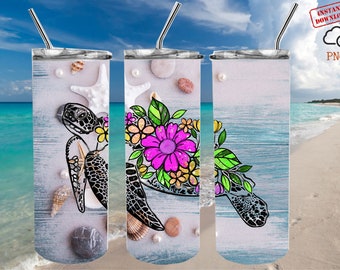 Watercolor Sea Turtle Tumbler PNG: Beach Design (Digital Download)