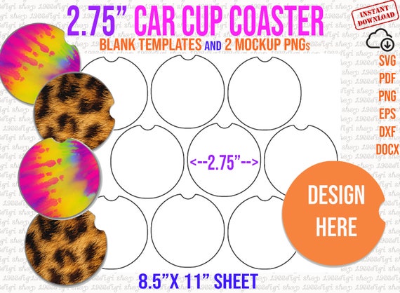 Car Cup Coaster Template, 2.75 Car Cup Coaster Svg, Car Cup Coaster, Car  Coasters, Svg, Eps, Dxf, Png, Docx, Sublimation 11x8.5 Cricut 