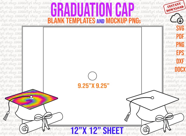 Graduation Cap Template, Blank Graduation Cap, Graduation Cap Svg, Tassel Toppers Template, 9.25x9.25 Inch Template, Svg, Dxf, Docx, Eps image 1