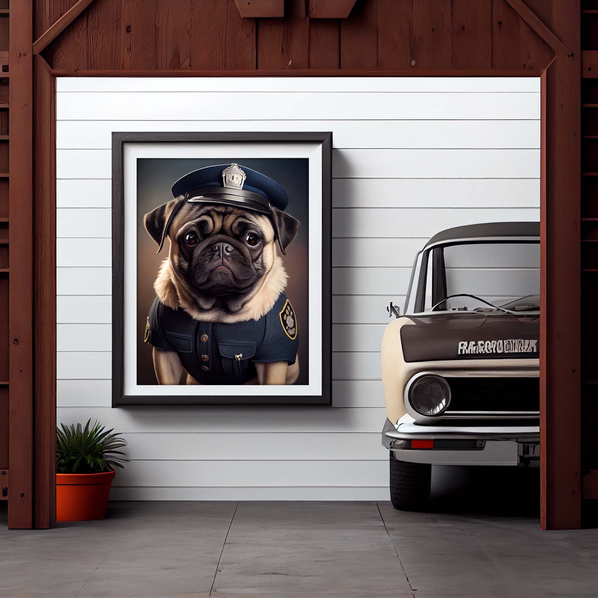 Pug Police Dog Art Decor Instant Download Portrait Wall Etsy
