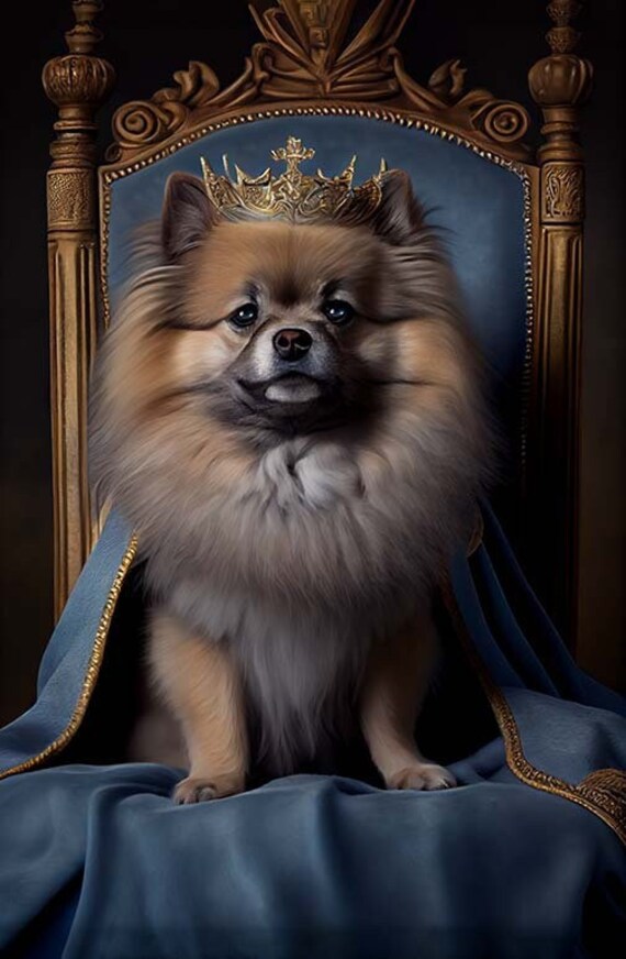 King Pomeranian Dog Portrait Art Decor Instant Download Portrait