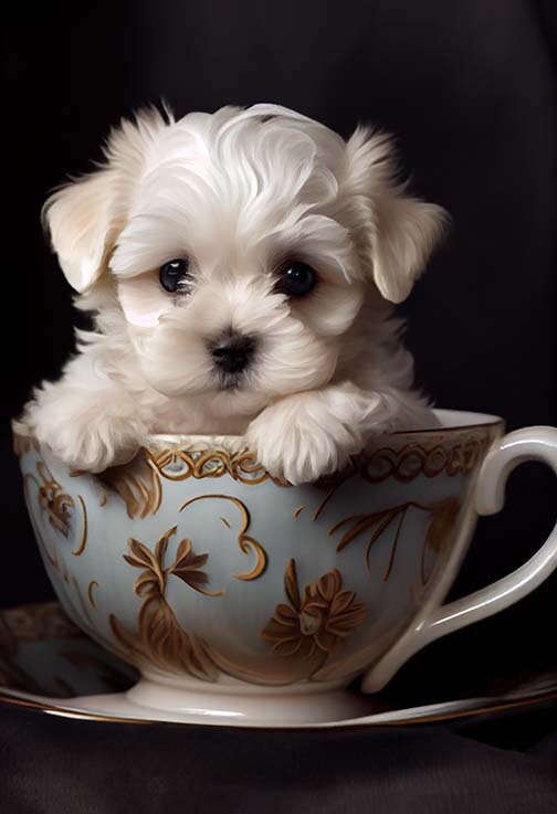 Maltese Teacup Puppy Portrait Art Decor Instant Download Portrait