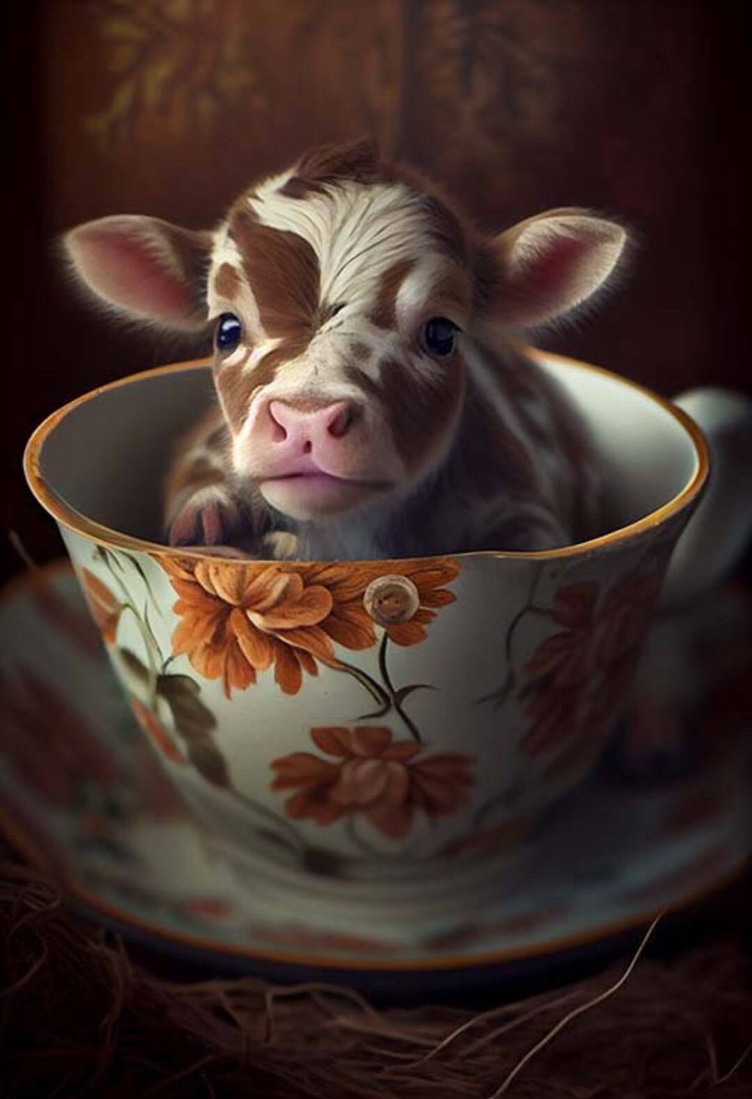 Cow in A Teacup Portrait Art Decor Instant Download Etsy