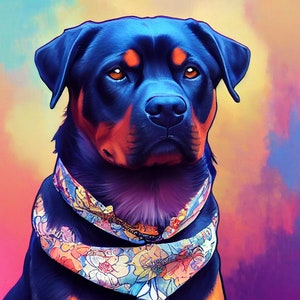 Rottweiler Art Print, Dog Portrait, Rottweiler Lover, Dog People Gifts, Dog Breed Art