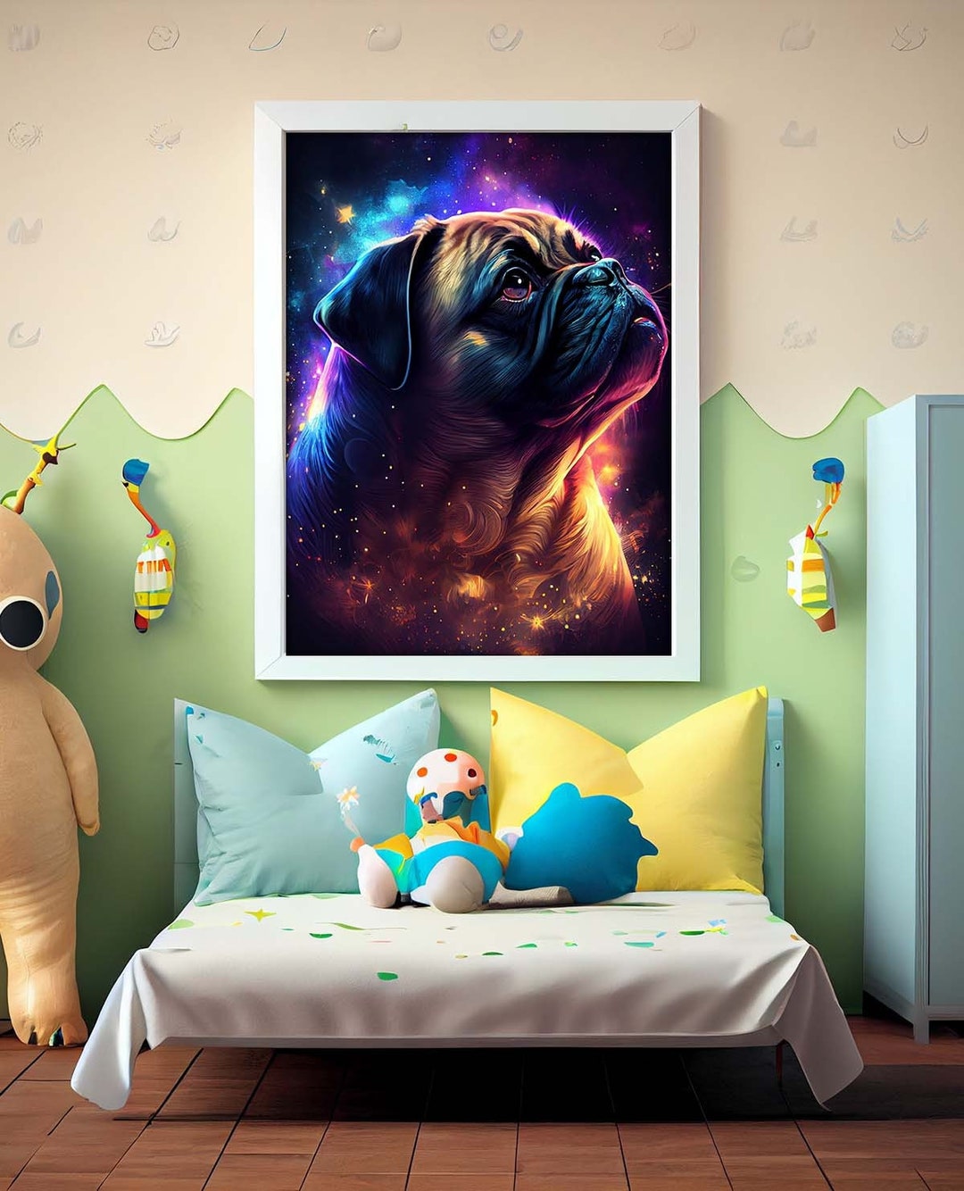 Buy Pug Cosmic Color Art Decor Instant Download Portrait Wall