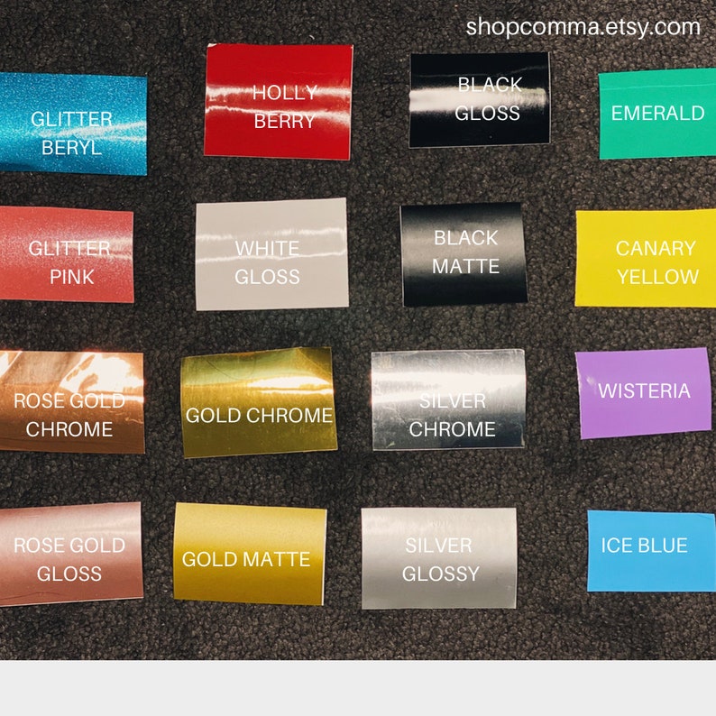 May include: A collection of 16 color swatches with different finishes, including glitter, gloss, matte, chrome, and more. The swatches are arranged in a grid of four rows and four columns.