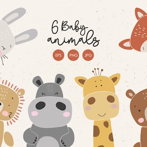 6 Baby animals clipart, Boho abstract animals, Digital nursery elements