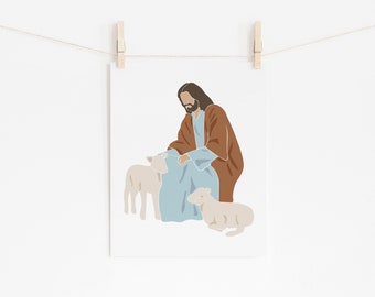 Jesus baptism wall print,  Christian poster art, Jesus portrait poster, Biblical wall gift, Christian wall decor, Jesus pastor poster