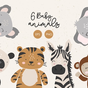 6 imágenes prediseñadas de animales bebés, animales abstractos boho, elementos de guardería digital, imágenes prediseñadas de animales de safari, imágenes prediseñadas de animales boho, imágenes prediseñadas de bebé