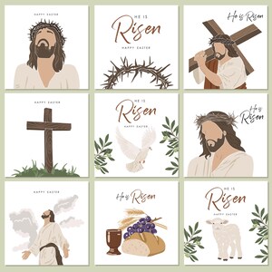 9 Cartões de Páscoa para Imprimir, Cartões de Jesus, Materiais de Páscoa, Ele Ressuscitou para Imprimir, Cartões Cristãos