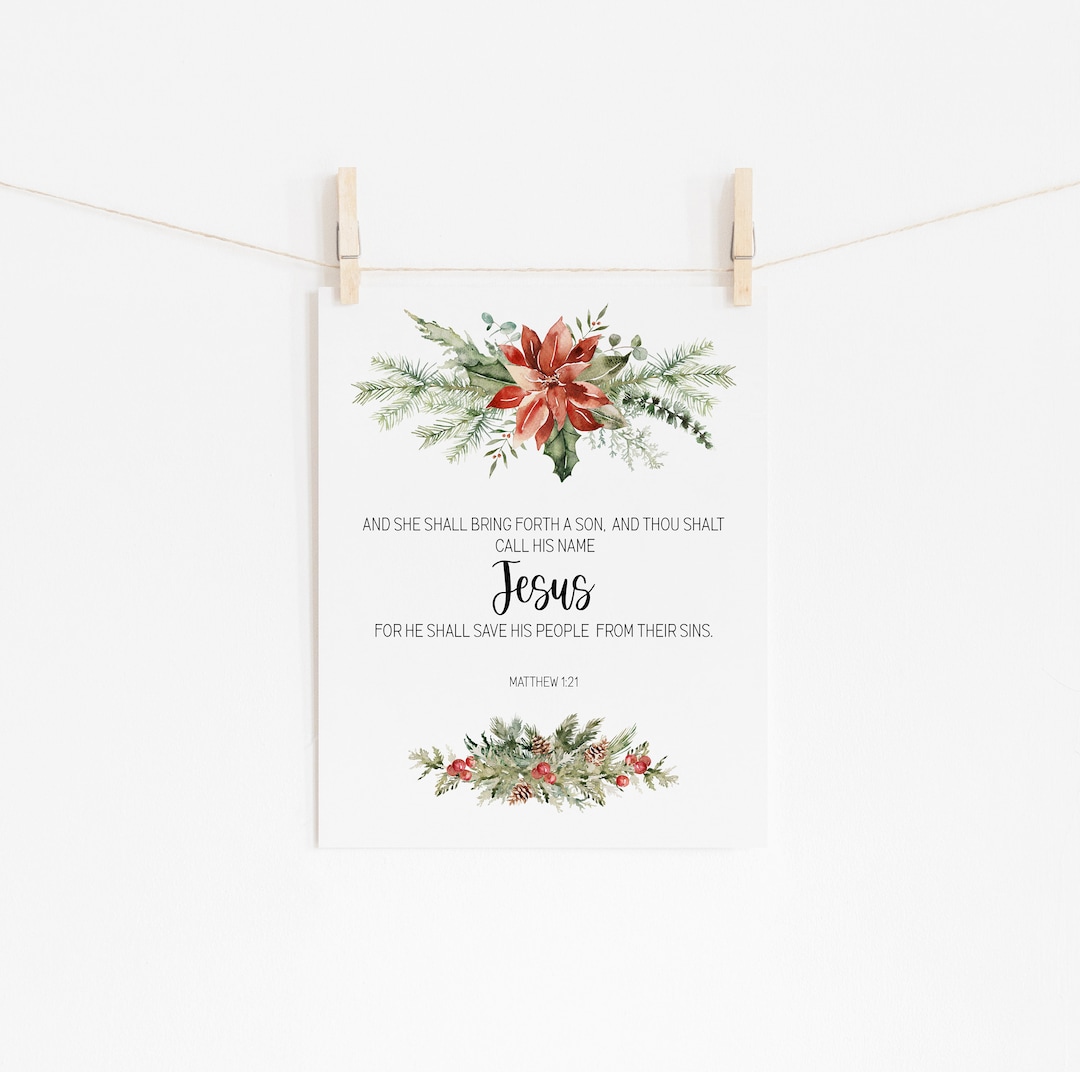Matthew 121 Christmas Christian Wall Art, Watercolor Tree Garland
