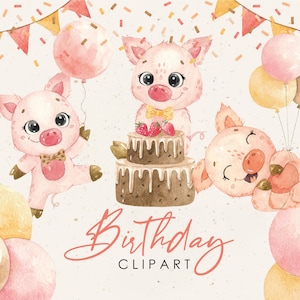 Watercolor pigs clipart, Birthday baby clipart, Watercolor birthday clipart, Pigs animals Png, Baby pigs clipart, Printable baby animals