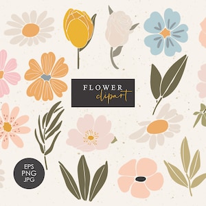 Clipart de flores, 20 elementos abstratos de flores, planta Boho PNG, clipart de flores, itens digitais de flores, arte de flores para impressão, clipart de folhas
