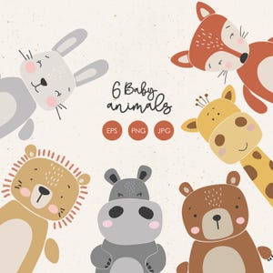 6 clipart de animais bebês, animais abstratos boho, elementos digitais de berçário