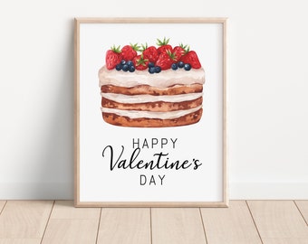 Kuchen Dessert Poster, Valentinstag Poster, Liebe Wanddruck, Aquarell Kuchen Druck, Digitales Küchenposter, Küche Wanddeko
