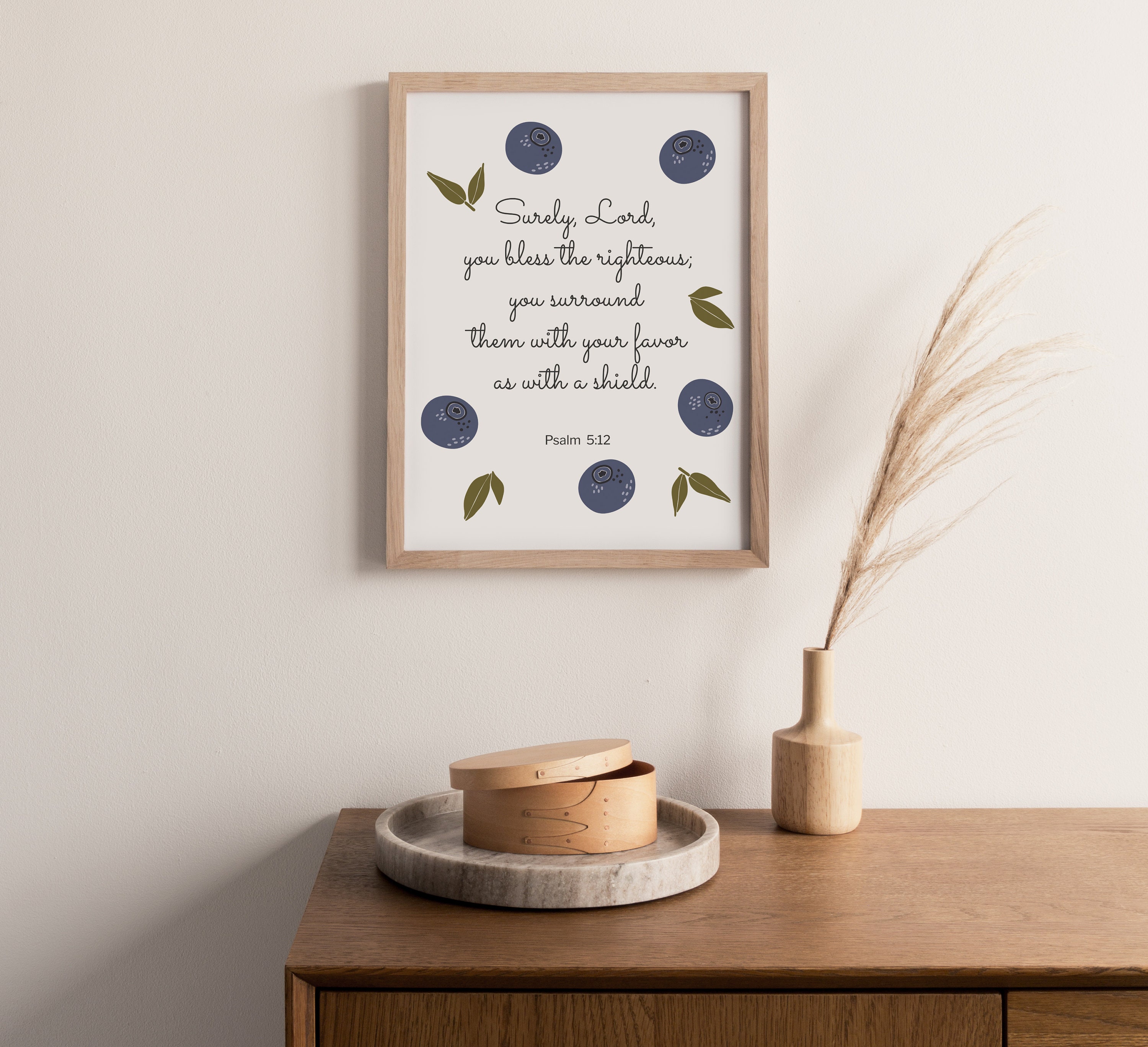 Scripture Wall Print Boho Blueberries Fruit and Bible Verse Etsy