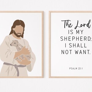 Set of 2 Christian prints, Scripture wall prints, Psalm verse poster, Jesus portrait, Scripture posters, Boho Jesus silhouette