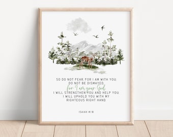 Scripture wall print, Christian poster, Peace bible verse, Forest landscape print, Biblical quote print, Watercolor forest