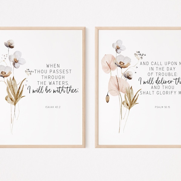 Set of 2 Christian prints, Wildflowers wall prints, Psalm bible verse,  Wildflower posters, Biblical quote, Watercolor flowers