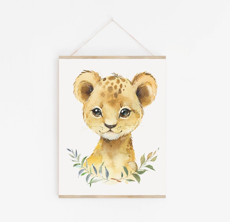 Nursery Lion Wall Print Watercolor Baby Lion Poster Safari Etsy