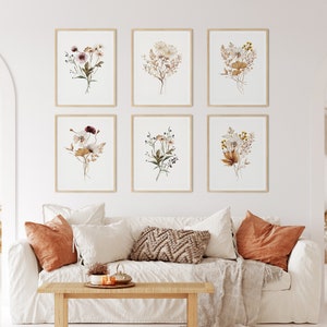 Set of 6 Wildflower Posters, Watercolor Flowers prints, Field flower digital prints, Botanical wall prints, Living room Wall Decor