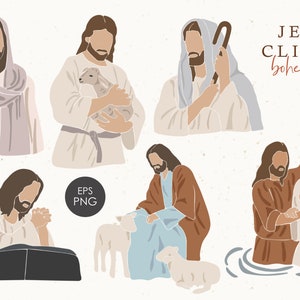 Jesus portrait clipart, Christian clipart, Boho Easter elements, Printable Jesus Portrait, Bible history clipart, Scripture Png items