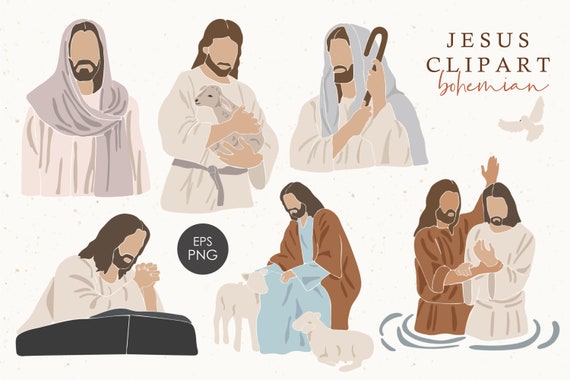 Jesus portrait clipart, Christian clipart, Boho Easter elements, Printable Jesus Portrait, Bible history clipart, Scripture Png items