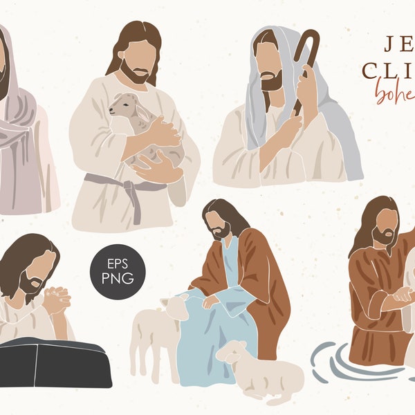 Jesus portrait clipart, Christian clipart, Boho Easter elements, Printable Jesus Portrait, Bible history clipart, Scripture Png items