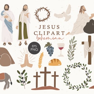 Jesus clipart, Christian clipart, Boho Easter elements, Easter clipart, Printable Jesus Portrait, Bible history clipart, Scripture Png items