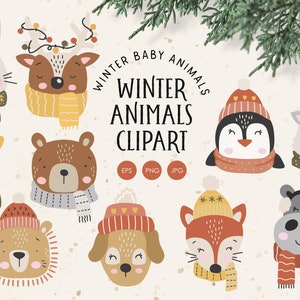 Winter animals clipart, Christmas Animals clipart, Winter Clipart, Dressed animals PNG, Christmas PNG, Baby clipart, Digital download