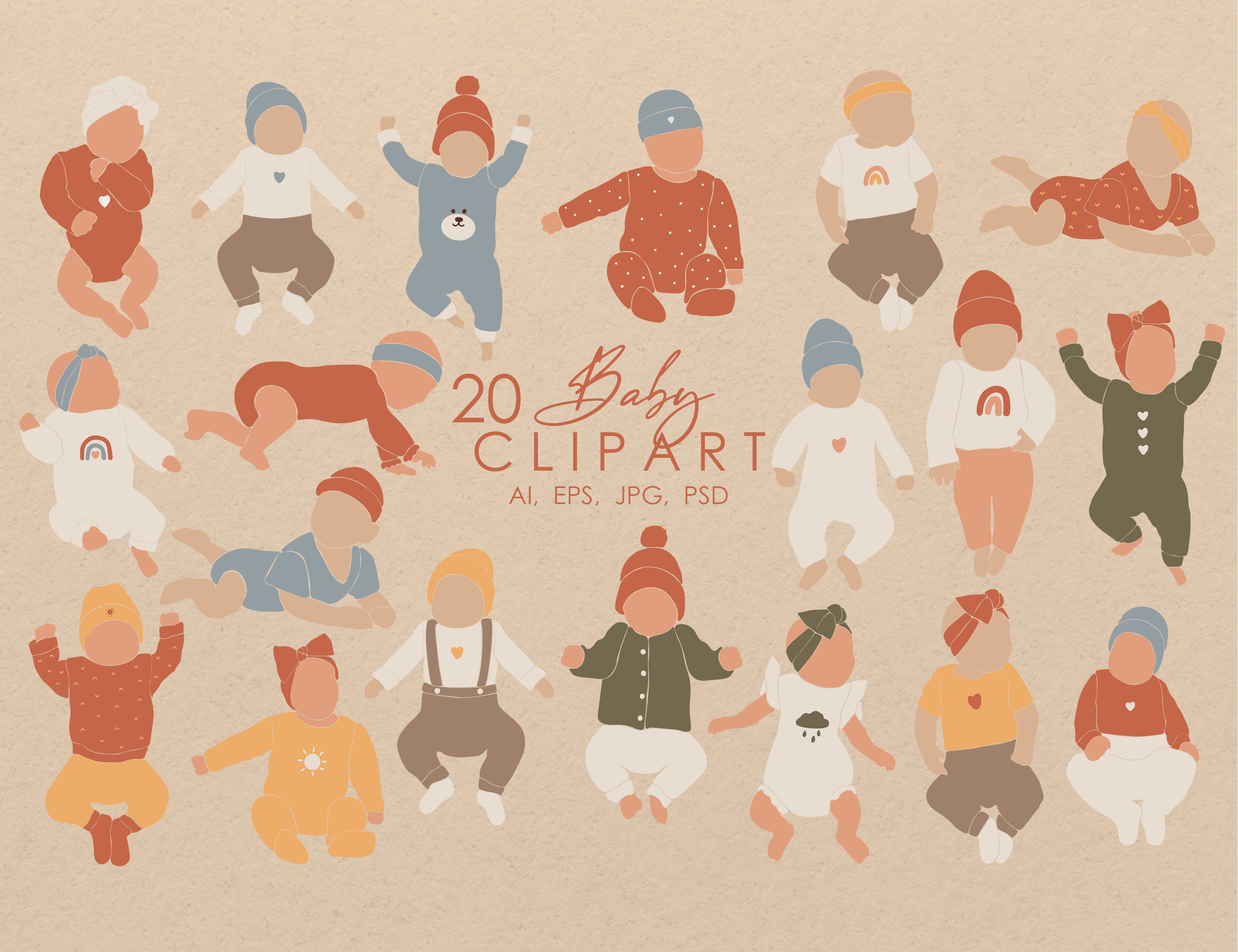 Boho baby clipart 20 Abstract baby silhouette Nursery baby Etsy