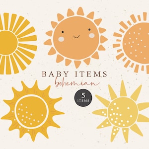 Abstract sun clipart, Sunshine clipart, Boho sun clipart, Baby PNG elements, Digital nursery clip art, Sun vector set, Digital sun items