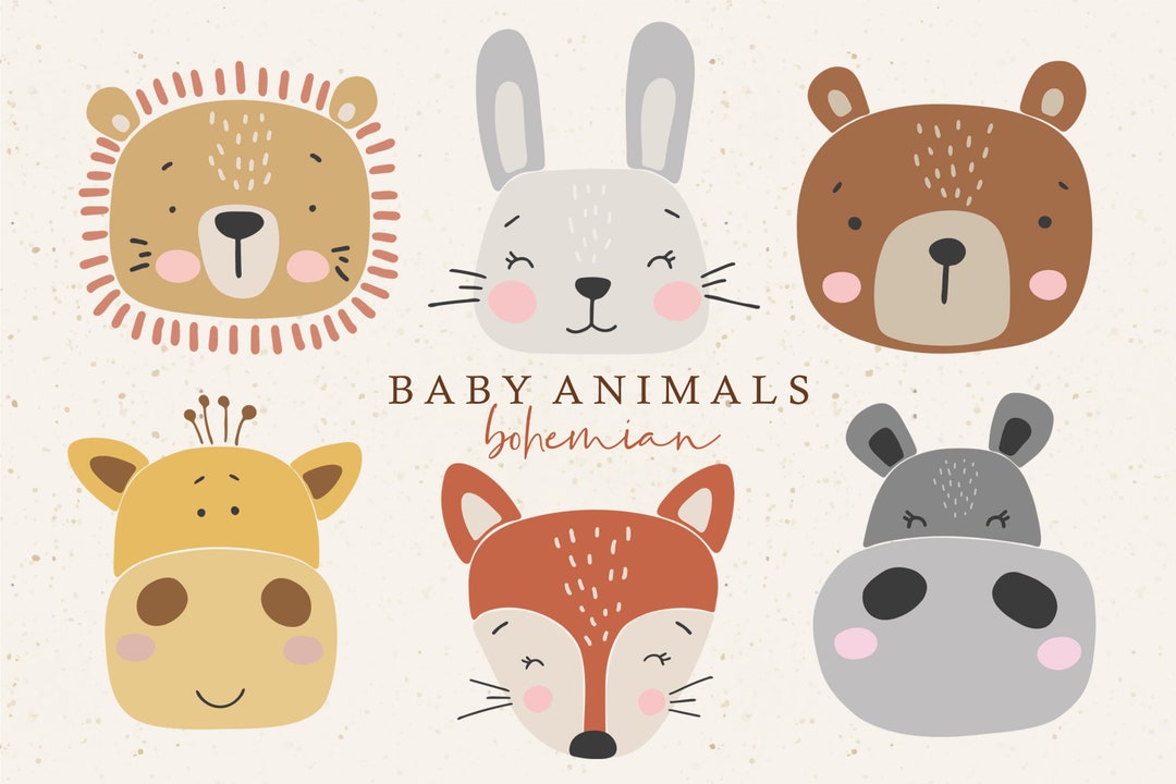 6 Baby Animals Clipart, Boho Abstract Animals, Digital Nursery Elements