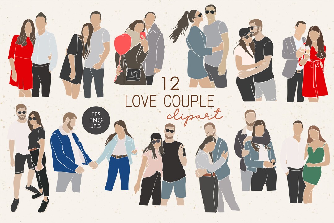 Love Couple Clipart, 12 Abstract Couple Silhouette, Couple Elements