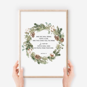 Christmas Christian Wall Art, Watercolor tree crown, Scripture Poster, Bible Verse Print, Holiday Home Decor, Christmas print