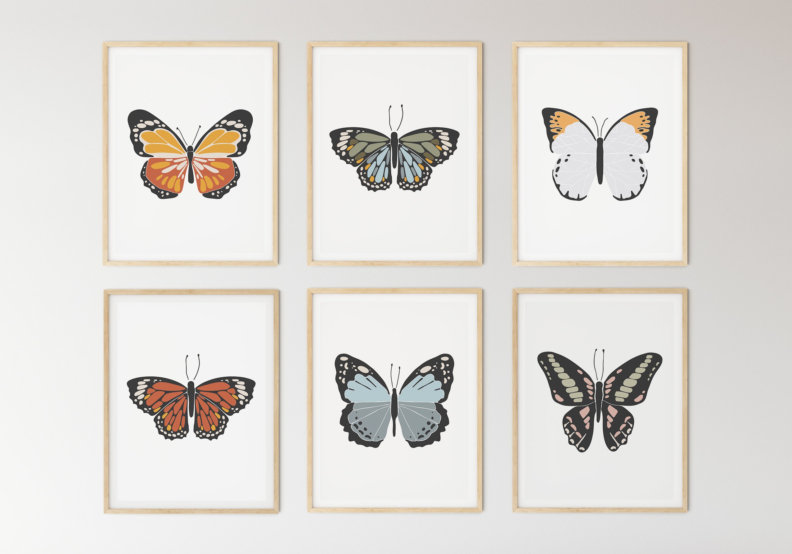 Set of 6 Butterfly Prints Digital Butterfly Posters Abstract Etsy UK
