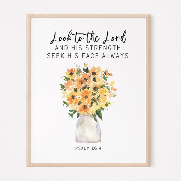 Scripture wall print, Christian poster, Floral summer poster, Psalm bible verse,Sunflower wall print, Watercolor flowers art