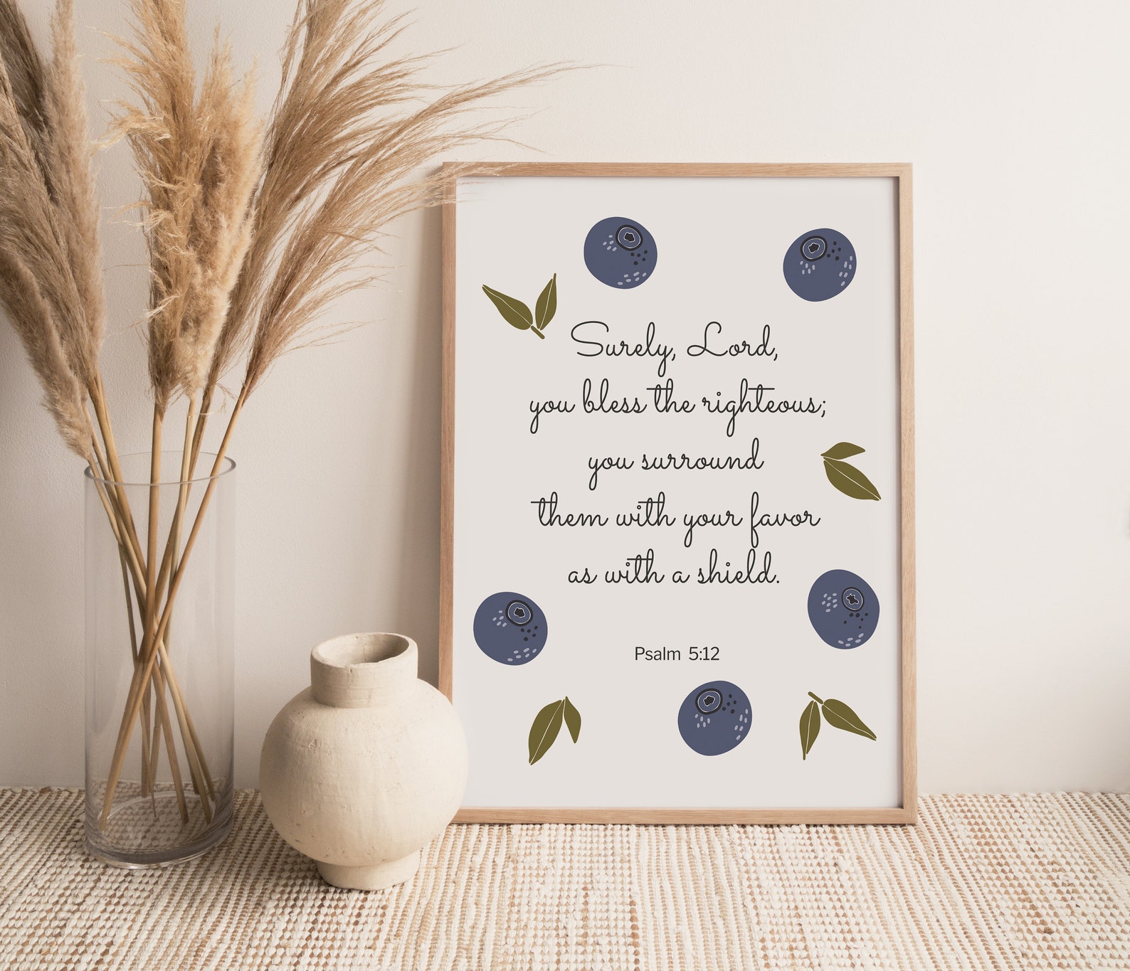 Scripture Wall Print Boho Blueberries Fruit and Bible Verse Etsy