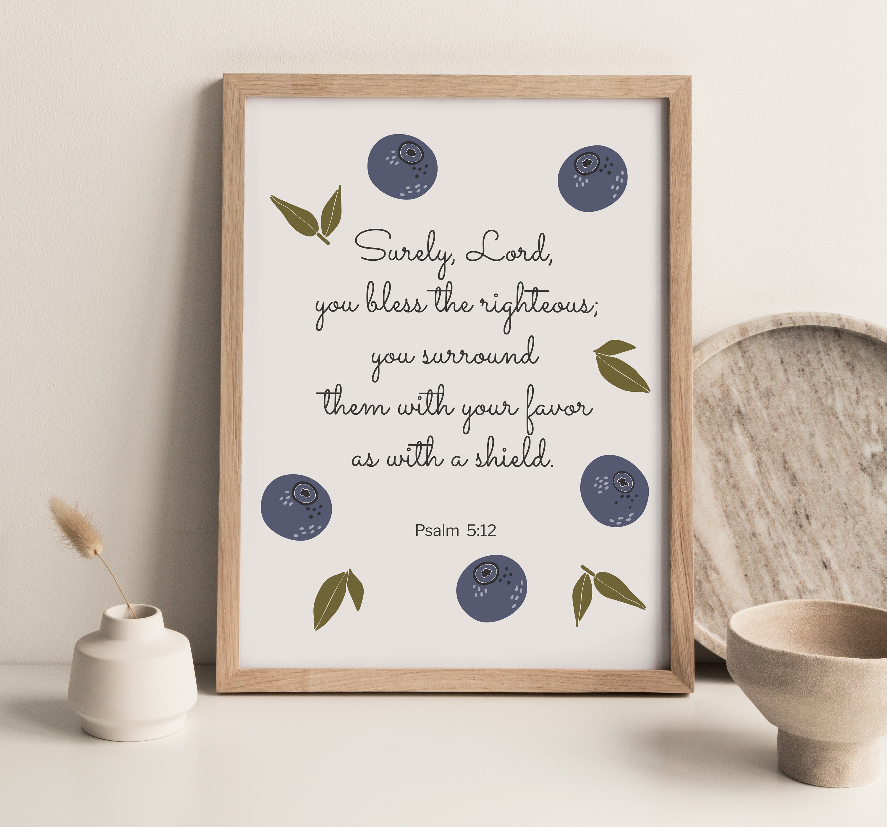 Scripture Wall Print Boho Blueberries Fruit and Bible Verse Etsy