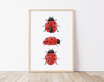 Watercolor ladybug wall print, Spring Ladybug printable, Easter wall gift