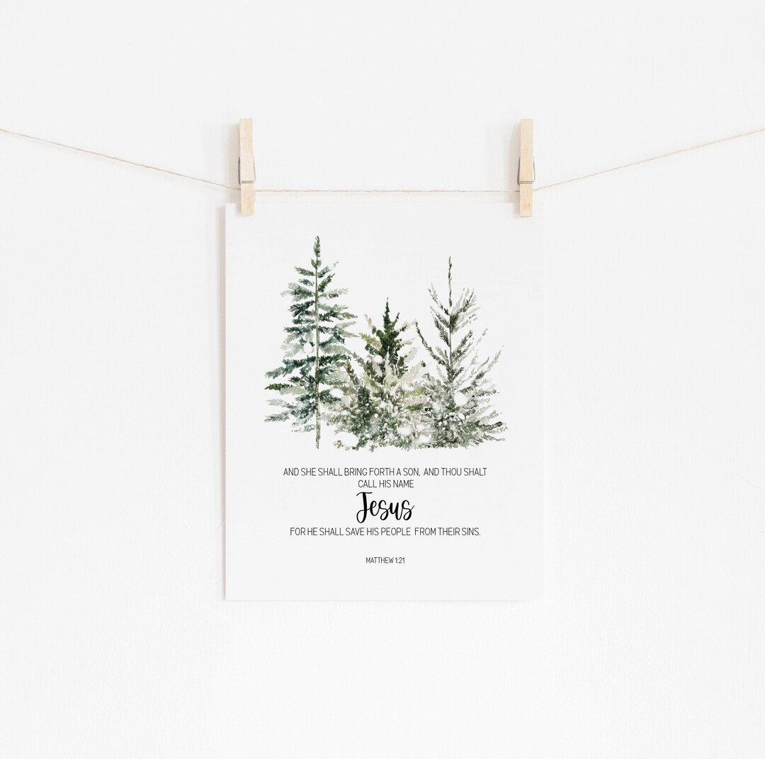 Matthew 1 21 Christmas Christian Wall Art Printable Watercolor Tree matthew-1-21-christmas-christian-wall-art-printable-watercolor-tree