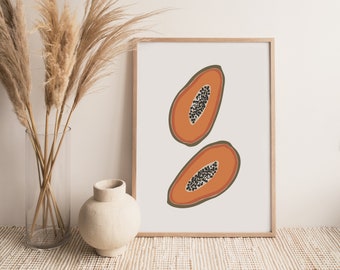 Boho papaya wall print, Tropical fruit wall poster, Digital kitchen wall decor, Papaya wall poster, Digital download