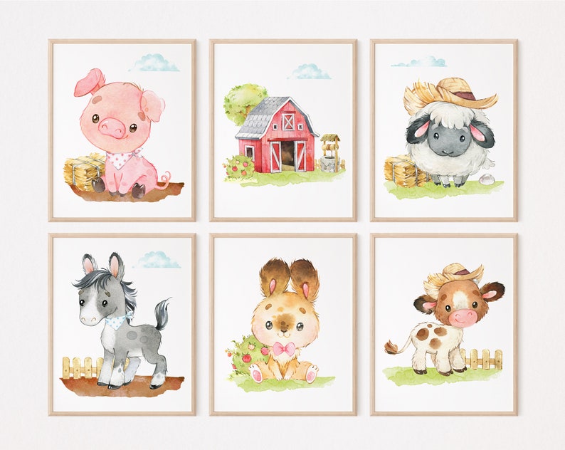 Set of 6 Farm Animals Posters Watercolor Animals Farm Etsy