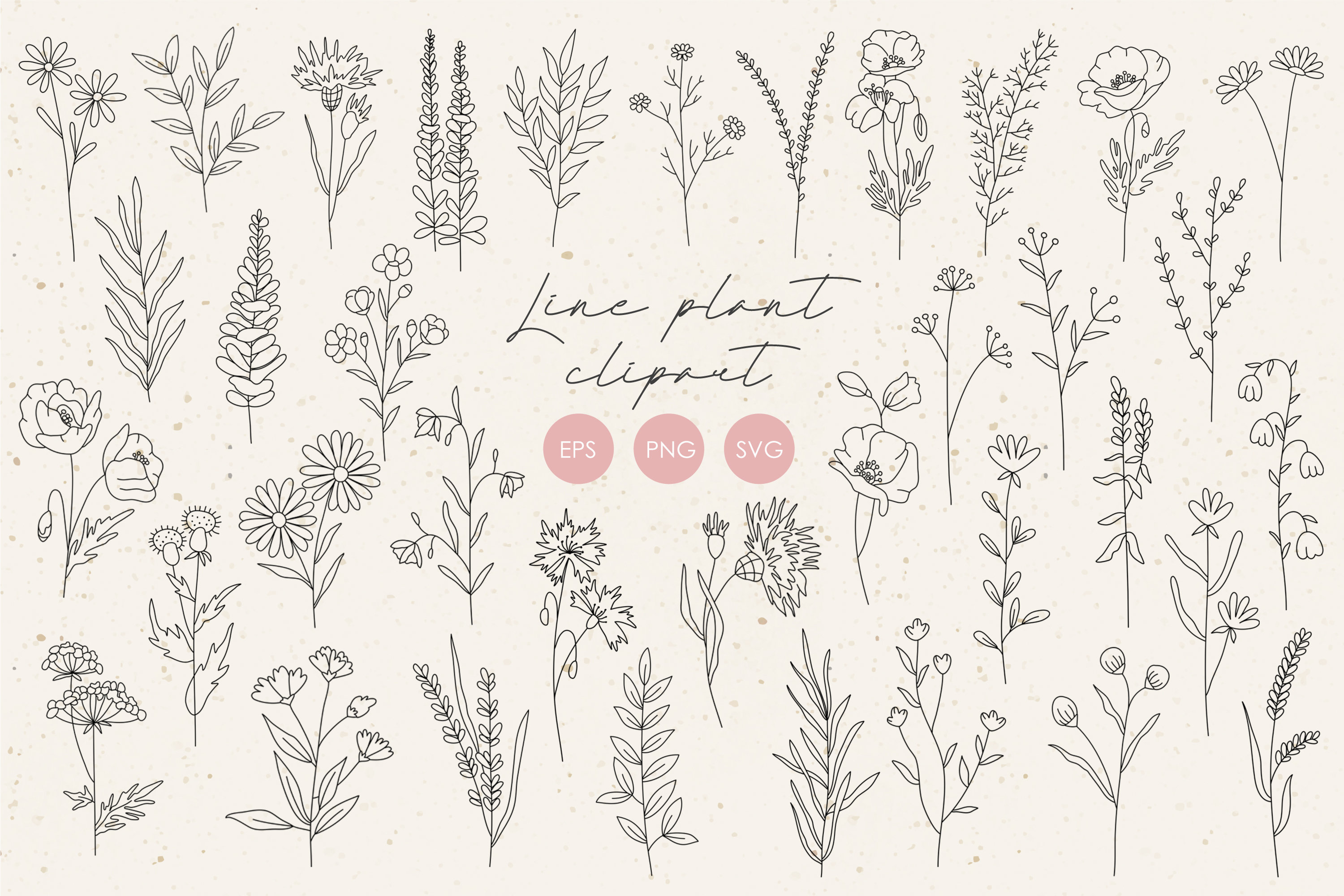 Line Plants Clipart Abstract Flowers Elements Line Art - Etsy