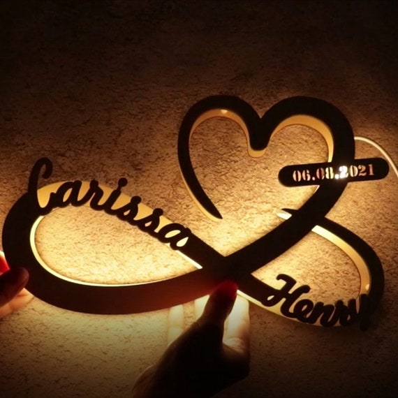 Personalized Wooden Infinity Heart Nightlight Engraved Wooden